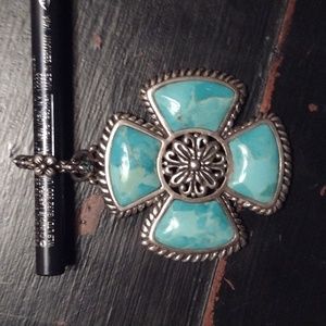 RARE Barbera Bixby SS Turquoise Flower Enhancer Pendant